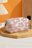 White Flowers Print Zipper Canvas Cosmetic Bag