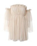 Off Shoulder Frill Trim Sheer Mesh Swing Dress