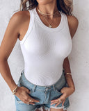 ChicMe Built in Bra Ribbed Round Neck Tank Top
