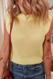 Yellow Solid Color Hollowed Knit Round Neck Sweater Vest