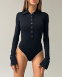 Long Sleeve Button Detail Skinny Bodysuit