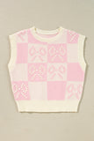 Pink Preppy Bow Detail Checkered Sweater Vest