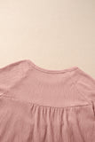 Pink Solid Short Sleeve Ruffle Hem Top