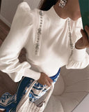 Mock Neck Gigot Sleeve Rhinestone Decor Knit Sweater