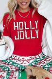 Red HOLLY JOLLY Letter Graphic Round Neck T Shirt