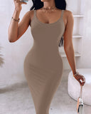 Spaghetti Strap U Neck Casual Maxi Dresses Slim Fit Cami Dress Party Club Bodycon Dress