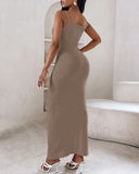 Spaghetti Strap U Neck Casual Maxi Dresses Slim Fit Cami Dress Party Club Bodycon Dress