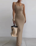 Spaghetti Strap U Neck Casual Maxi Dresses Slim Fit Cami Dress Party Club Bodycon Dress