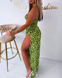 Leopard Print Bandeau Sleeveless Wide Leg Jumpsuit