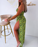 Leopard Print Bandeau Sleeveless Wide Leg Jumpsuit