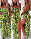 Leopard Print Bandeau Sleeveless Wide Leg Jumpsuit