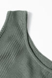 Duffel Green Solid Color Ribbed Ruffle Tank Top and Pants Set