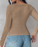 U Neck Built in Bra Long Sleeve Ribbed Top