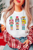 White Chenille Nutcracker Doll Graphic Christmas Fashion Tee