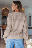 Brown Eyelet Pattern Detail V Neck Drop Shoulder Sweater