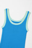 Blue Colorblock Edge Ribbed Knit U Neck Tank Top