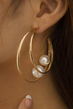 Gold Pearl Decor Dual Hook Stud Earrings