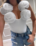 Rose Detail Asymmetrical Neck Tank Top