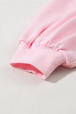 Light Pink Embroidered Bow Lantern Sleeve Oversized Pullover Sweatshirt