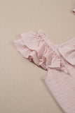 Gossamer Pink Textured Bow Knot Frilled Butterfly Sleeve Blouse