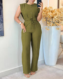 Stand Collar Sleeveless Drawstring Jumpsuit