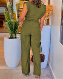 Stand Collar Sleeveless Drawstring Jumpsuit