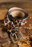 Camel Western Leopard Print PU Leather Wide Waist Belt