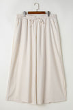 Khaki Stripe Plus Size Drawstring High Waist Wide Leg Pants