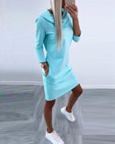 Hooded Long Sleeve Casual Dress Straight Pocket Design Mini Sweatshirt Dress