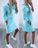 Hooded Long Sleeve Casual Dress Straight Pocket Design Mini Sweatshirt Dress