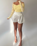 Lace Criss Cross Wrap Ruched Long Sleeve Bodysuit Casual Slim Fit Off Shoulder Shirt