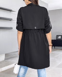 Roll Tab Sleeve Drawstring Trench Coat