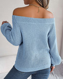 Off Shoulder Lantern Sleeve Knit Sweater