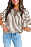 Parchment Contrast Detail Striped Ruffle Short Sleeve Top
