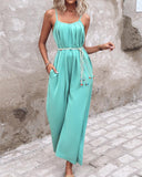 Spaghetti Strap Ruched Belted Jumpsuit