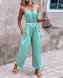 Spaghetti Strap Ruched Belted Jumpsuit