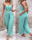 Spaghetti Strap Ruched Belted Jumpsuit