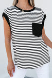 Black Stripe Chest Pocket Patch Round Neck Tank Top