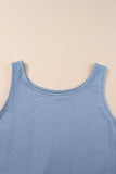 Beau Blue Solid Color Ribbed Ruffle Tank Top and Pants Set