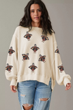 White Thanksgiving Turkey Waffle Oversized Knit Top