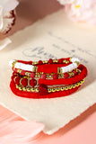 Fiery Red Heart Beaded Multi Layered Elastic Bracelet Set