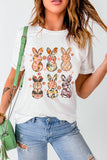 White Floral Bunny Graphic Crewneck Easter Fashion Tee