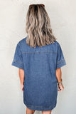 Blue Short Sleeve Collared Patched Pocket Denim Mini Dress