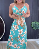 Floral Print Spaghetti Strap V Neck Maxi Dress Casual Backless Tied Detail Dress