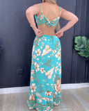 Floral Print Spaghetti Strap V Neck Maxi Dress Casual Backless Tied Detail Dress