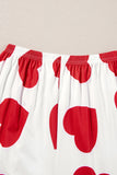 Red Ruffled Tank Top And Heart Print Pants Lounge Set