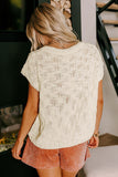 Beige Notched V Neck Short Sleeve Sweater