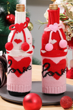 Racing Red Valentine Pattern Knitted Bow Knot Decor Wine Bottle Sleeve