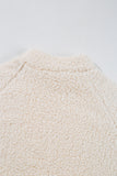 White Solid Fleece High Neck Drop Shoulder Pullover Sweatshirt