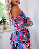 Multicolor Leopard Zebra Stripe Print Shirred Off Shoulder Romper